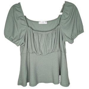 Sage Green Milkmaid Peasant Prairie Puff Sleeve Flowy Renaissance Cottage Top LG